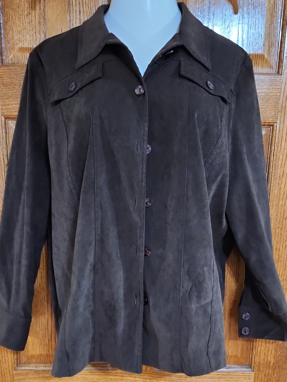 Women's Dark Brown Suede Button-Front Jacket